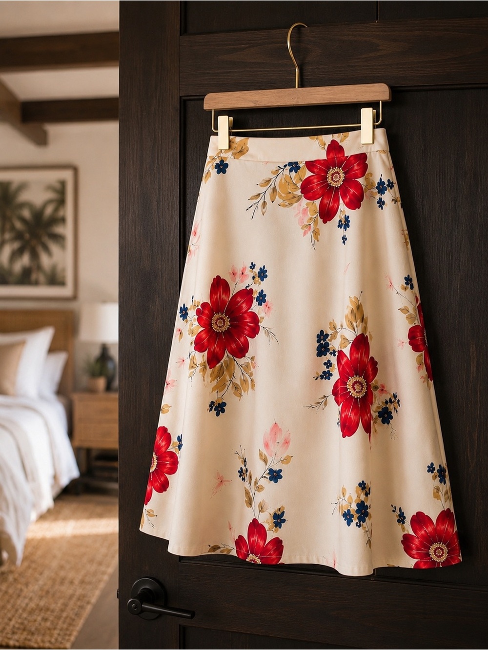 Like New! Floral A-Line Skirt - Red and Cream, Silk Blend, Lined, Gorgeous Fem - Picture 13 of 15